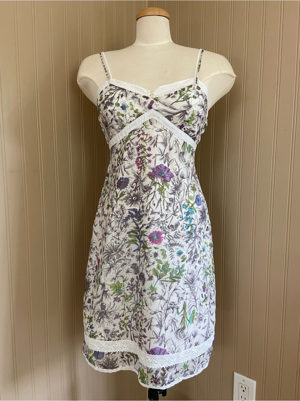Y2K Vintage Guess Cotton Silk Floral Cottagecore Dress w/ Lace Size 5